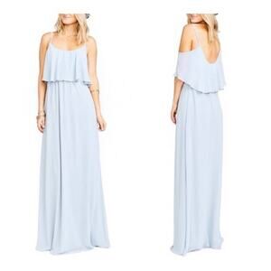 Show Me Your MuMu Caitlin Ruffle Maxi Dress Icy Blue Small NWT